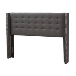 Baxton Studio - Ginaro Modern And Contemporary Fabric Button-Tufted Nail head King Size Winged Headboard - Dark Gray