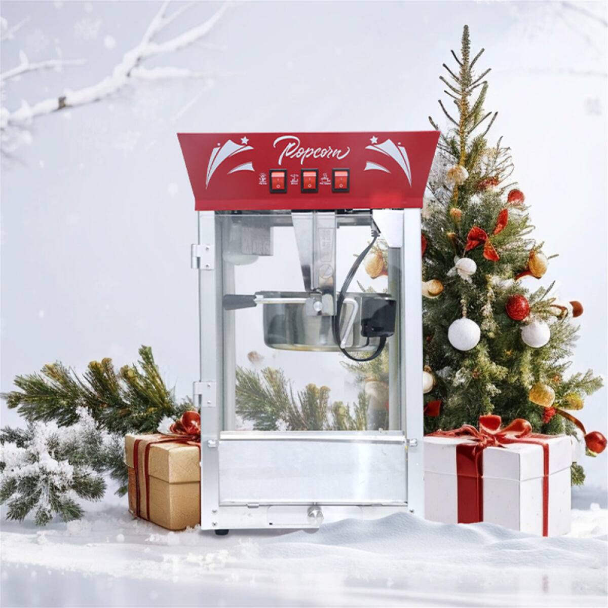 Alt View 5. HTUTWOO - 850W Countertop Popcorn Maker Machine - 12 Ounce Kettle Stainless Steel Popcorn Maker with Tempered Glass, Warming Deck - Red.