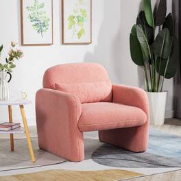 GOODSILO - Minimalist Teddy Fleece Single Sofa Chair with Arms and Pillow for Living Room, Bedroom, Study - Pink