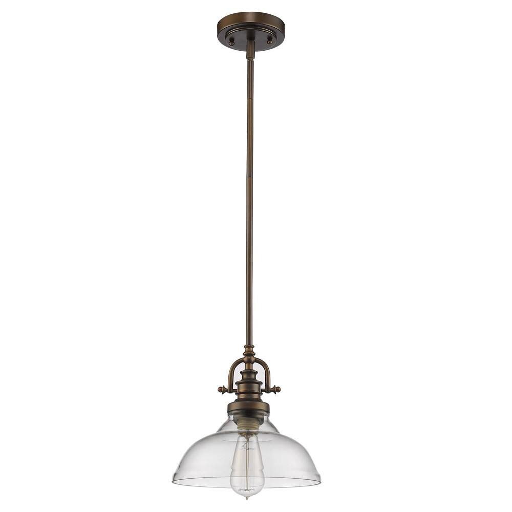 Left. Hivvago - Hivvago Antique Bronze Hanging Light with Glass Dome Shade - Brown.