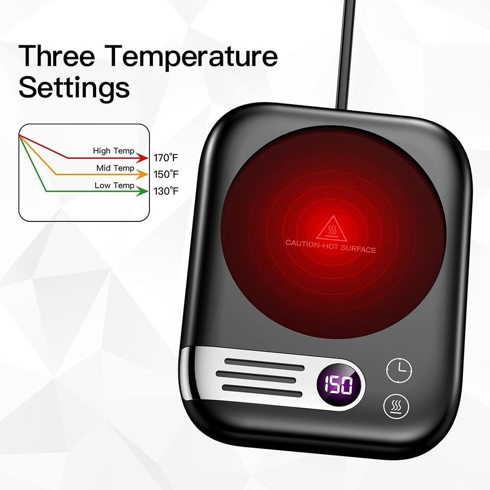 Three Temperature Settings

High Temp 170°F  
Mid Temp 150°F  
Low Temp 130°F  

CAUTION-HOT SURFACE  

150