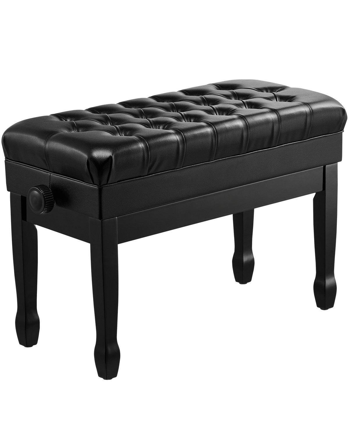 Front. Glintex - Piano Bench Adjustable Duet Keyboard Stool with Storage Compartment Padded Cushion for Bedroom or Studio - Black.