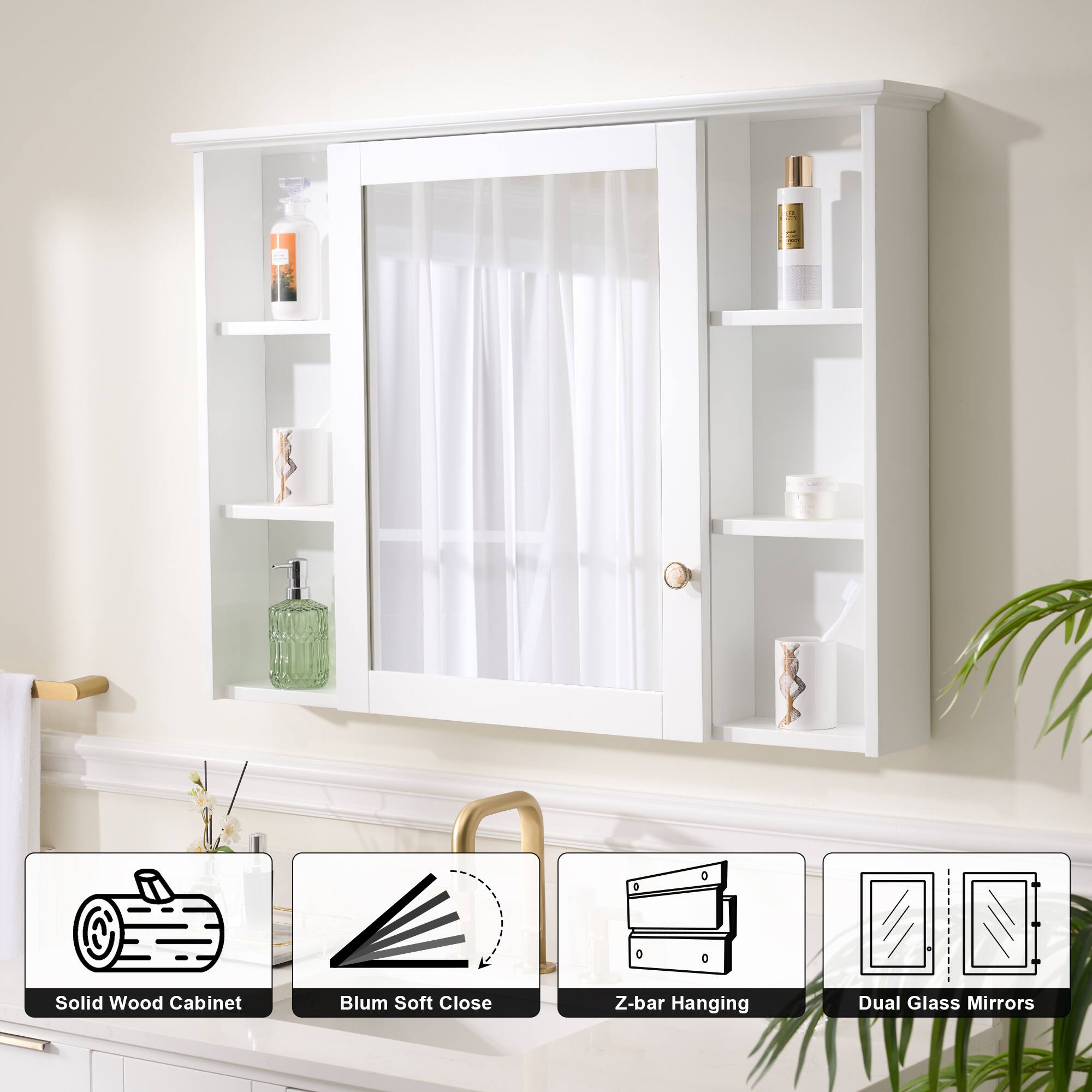 Solid Wood Cabinet Blum Soft Close Z-bar Hanging Dual Glass Mirrors