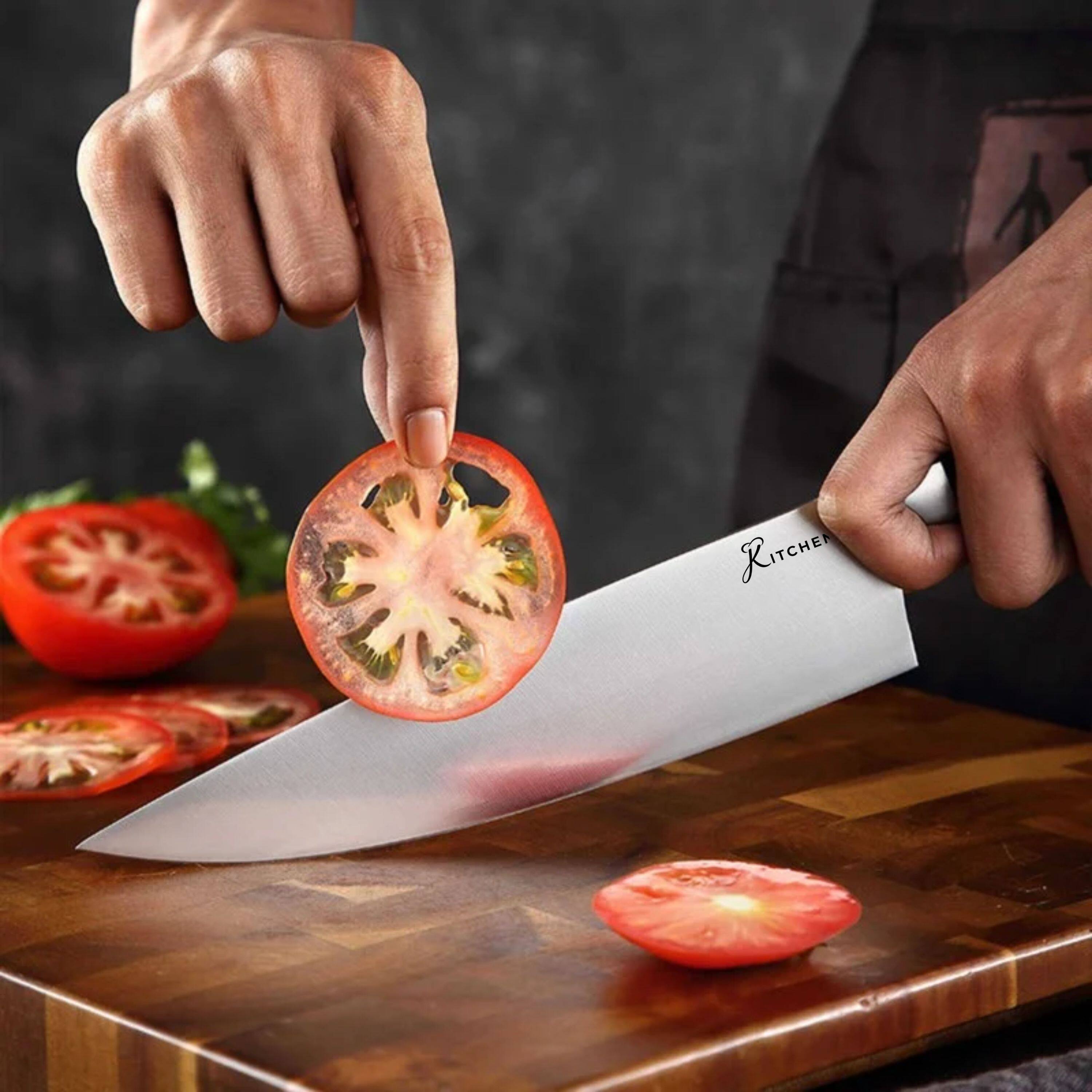 Left. Kitcheniva - 5-Piece German Stainless Steel Kitchen Knife Set with Sandal Wood Handle.