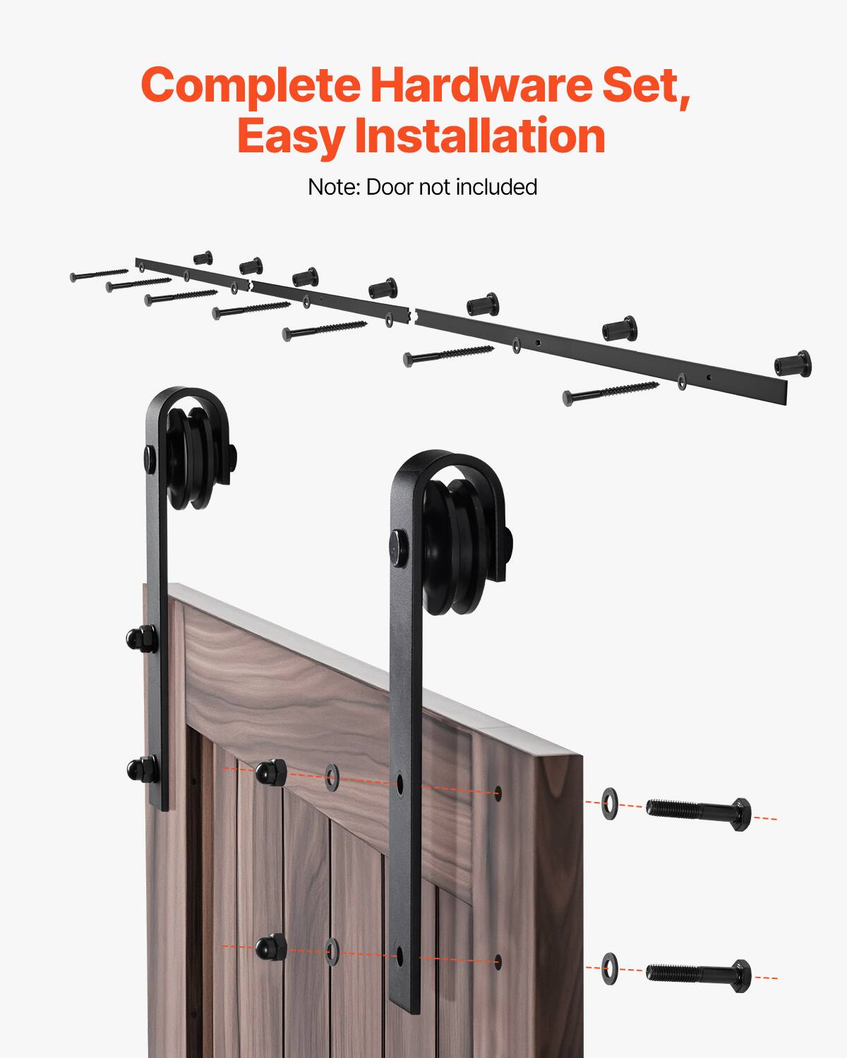 Complete Hardware Set, Easy Installation  
Note: Door not included