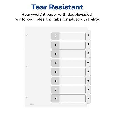 Tear Resistant  
Heavyweight paper with double-sided reinforced holes and tabs for added durability.  

1 1  
2 2  
3 3  
4 4  
5 5  
6 6  
7 7  
8 8