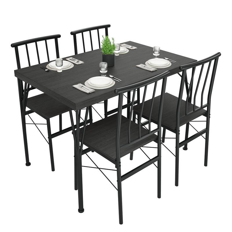 Alt View 3. Dyonery - Dining Table Set for 4, 5-Piece Kitchen Table with 4 Chairs, MDF Board Tabletop with Metal Frame for Small Space - Brown.