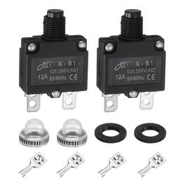 Unique Bargains - 2pcs 12A Thermal Circuit Breaker, 125/250V AC,32V DC, Manual Reset Push Button, Waterproof Caps, Quick Connect X-B1 - Black