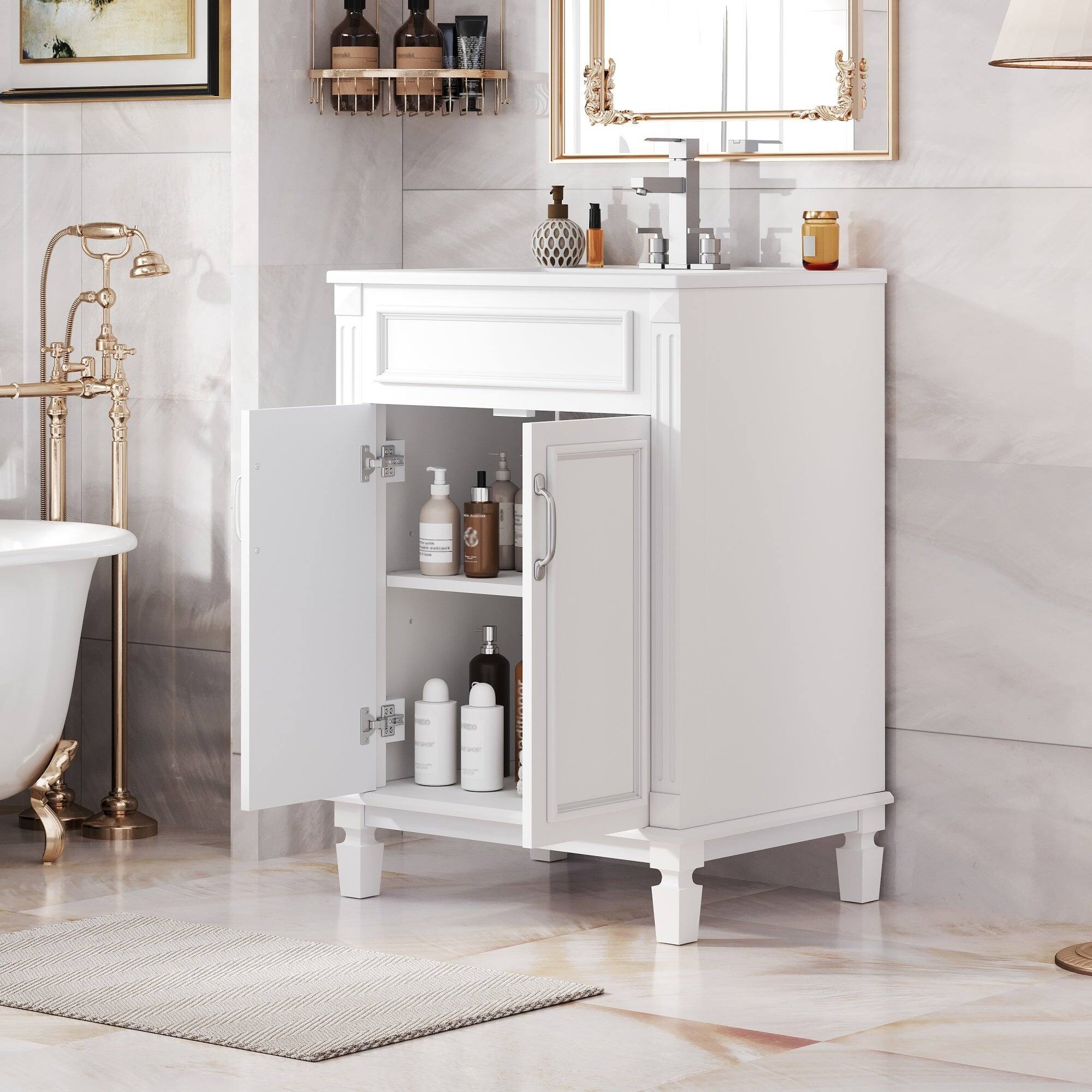 Alt View 2. Boyel Living - 24 Inch Bathroom Vanity with Ceramic Sink Solid Wood Frame White - White.