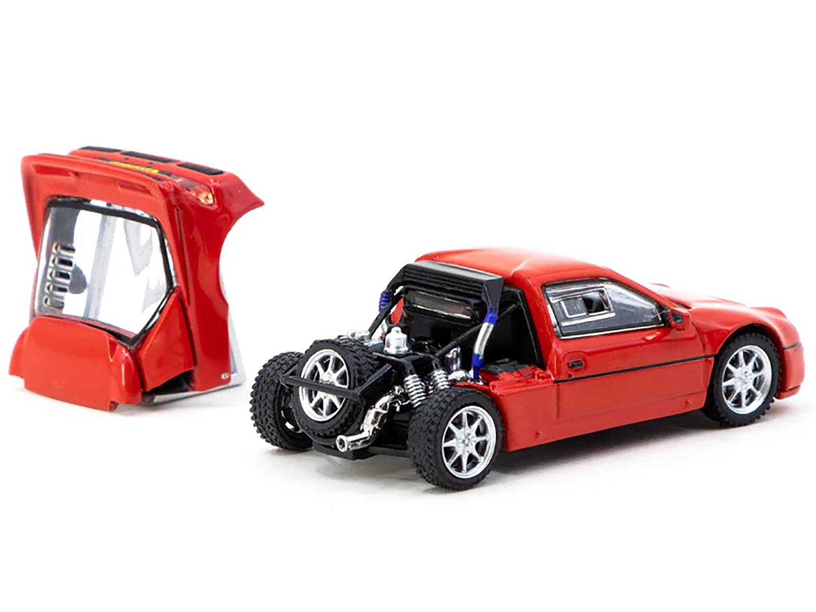 Angle. Tarmac Works - Ford RS200 Red "Hobby64" Series 1/64 Diecast Model Car by Tarmac Works - Red.