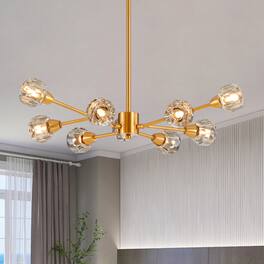 LISM - 28" Modern Crystal 9 Lights Chandelier for Living Room Bedroom (Bulbs Not Included) - Golden