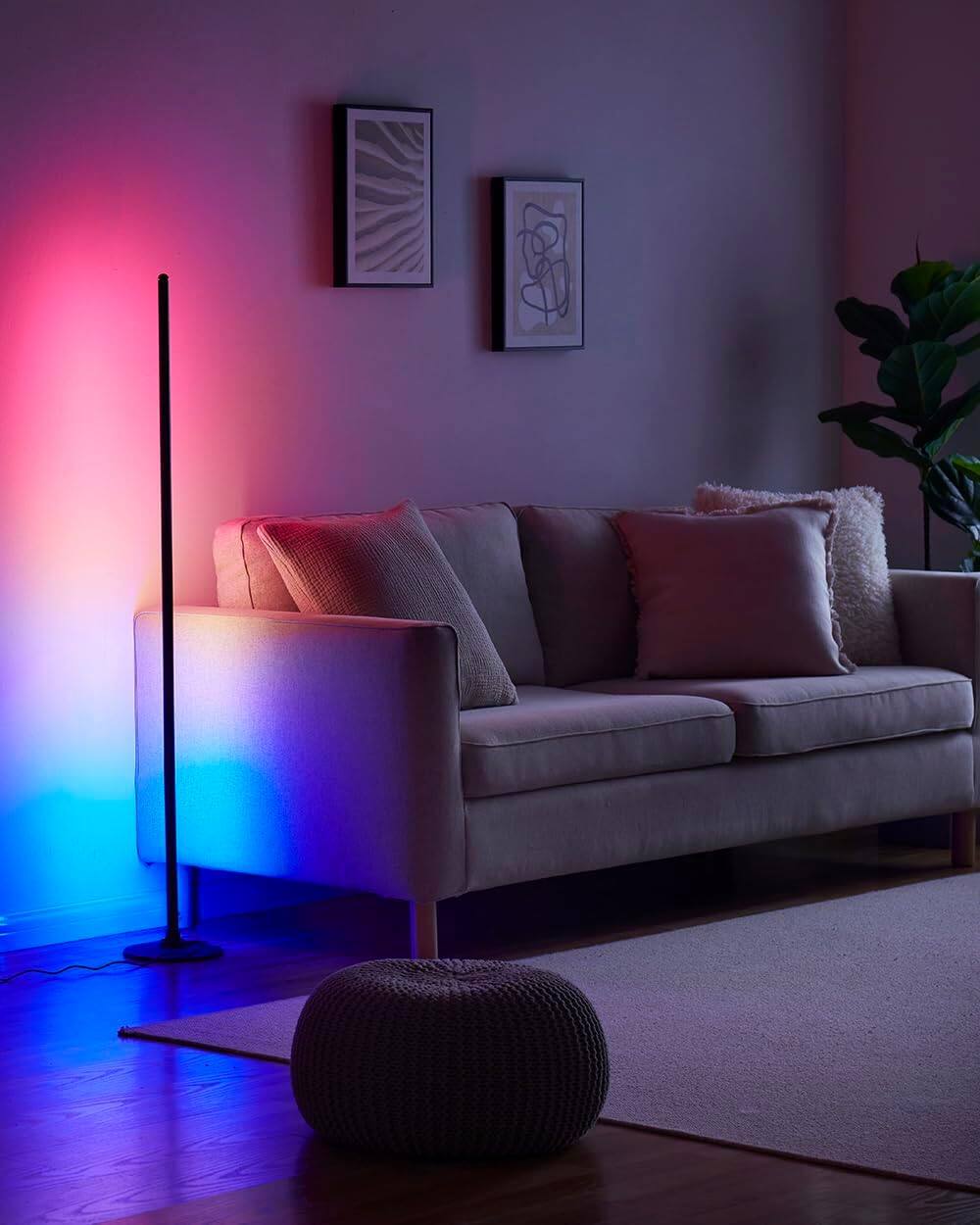 Angle. MYZI - LED Floor Lamp Smart Corner Floor Lamp with Remote, Alexa, and App Control, Dimmable with Music Sync - Black.