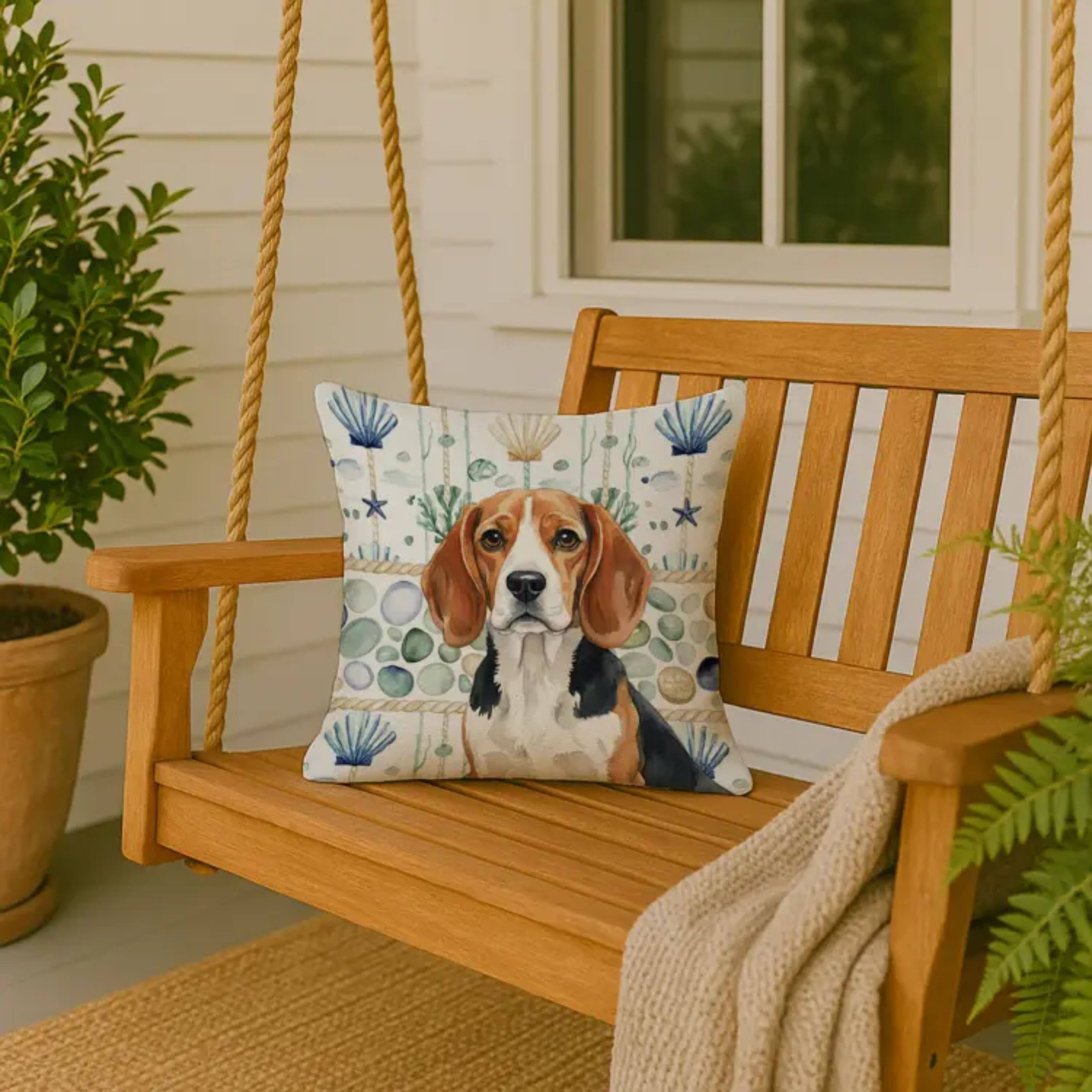 Left. Kitcheniva - 18" x 18" Coastal Sea Design Throw Pillow Home Decor Beagle - Multicolor.