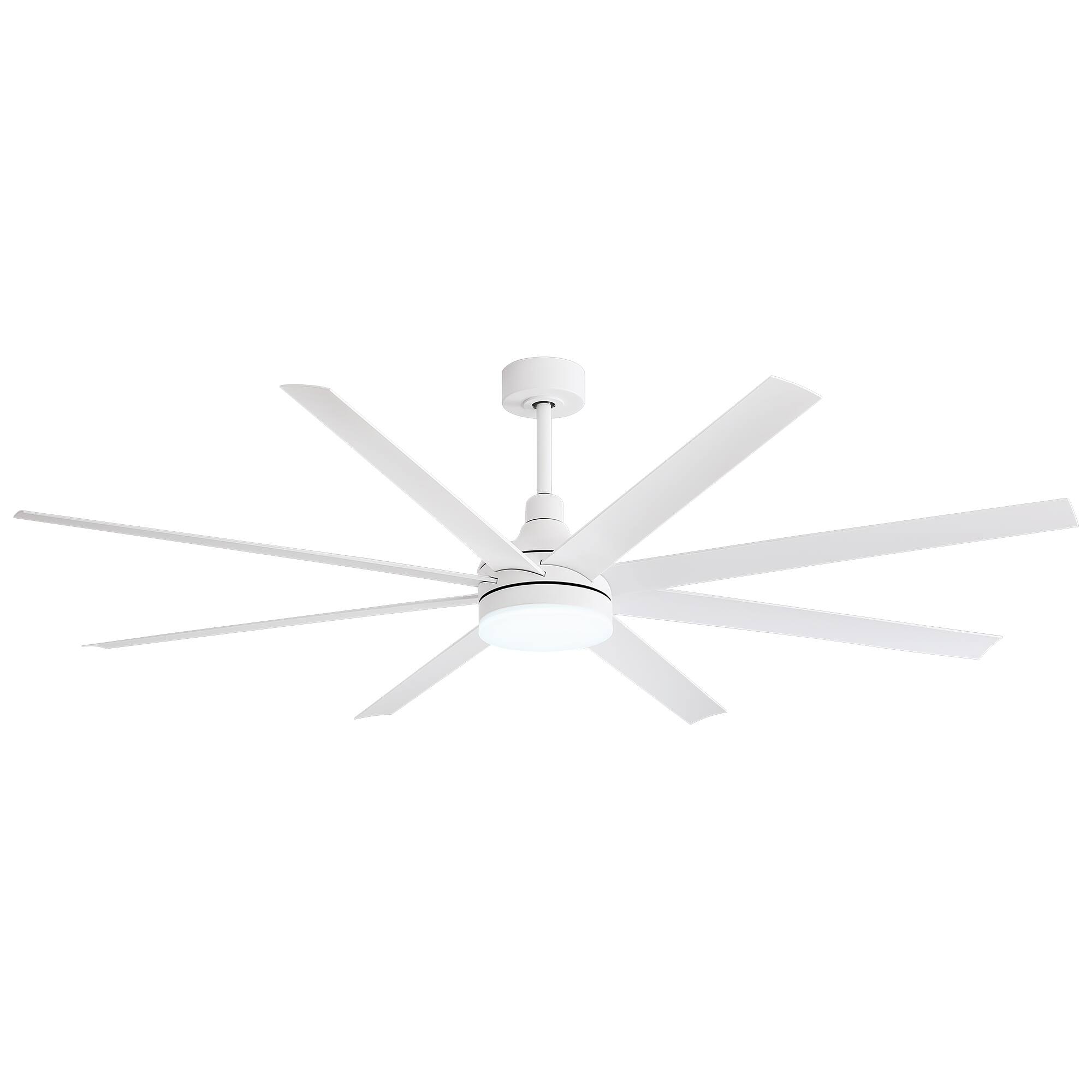 Angle. Breezary - 72" Large Indoor Ceiling Fan with Remote, 8 ABS Blades, 6-Speed DC Motor, Timer, 7''/12''Downrods, Light/No Light Option - Matte White (With Light).