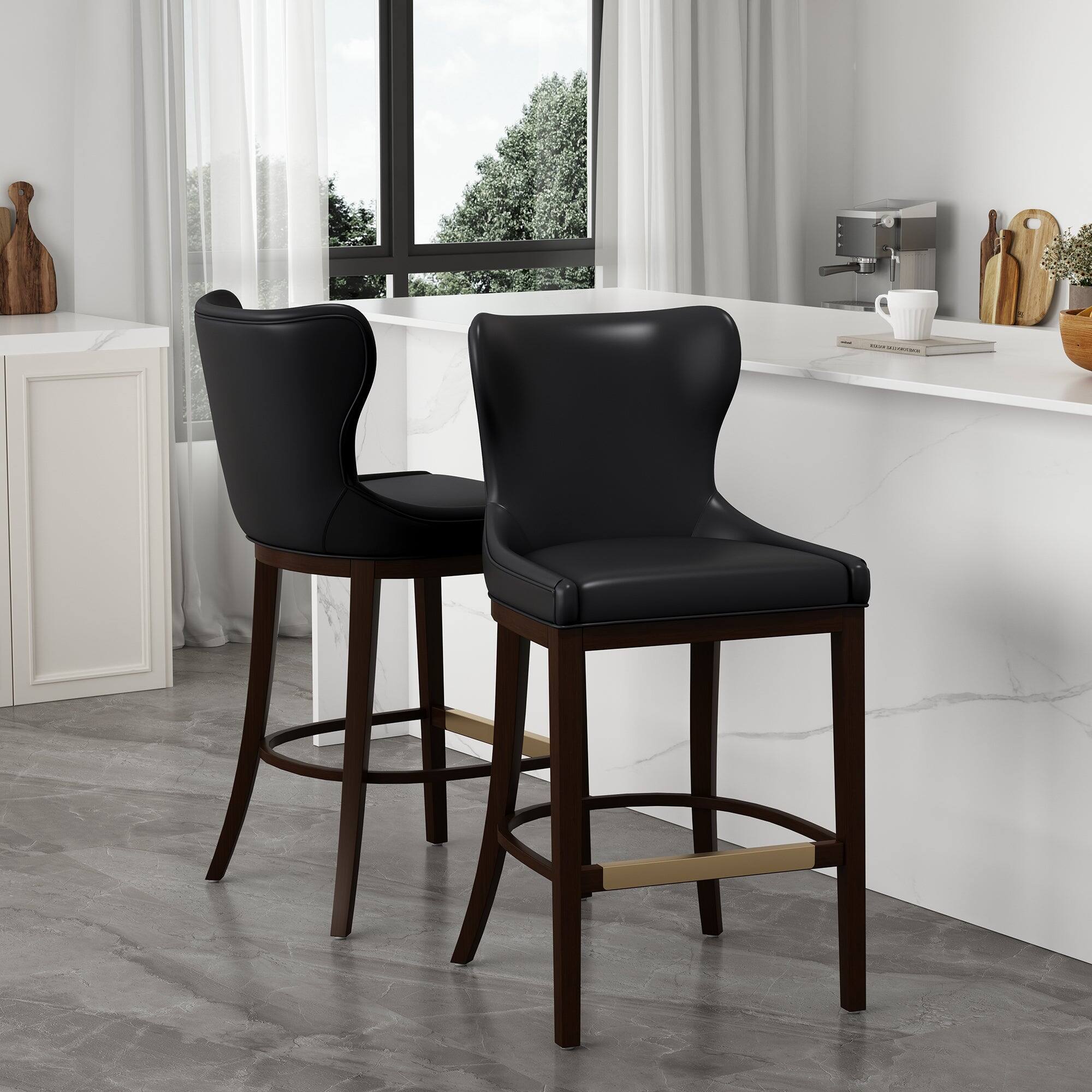 Angle. Manhattan Comfort - Blair Modern Wood Upholstered Barstool - Set of 2 - Black.