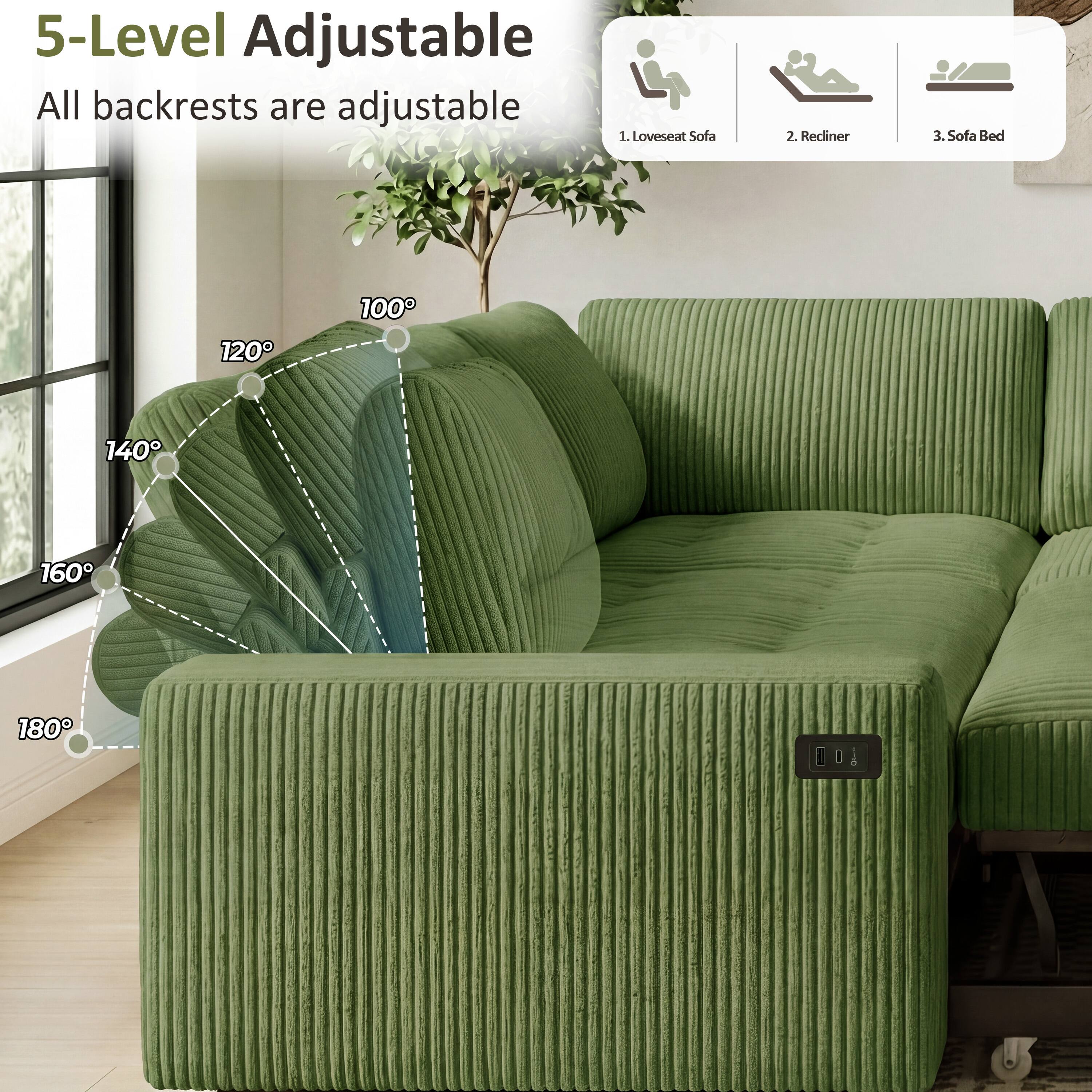 5-Level Adjustable  
All backrests are adjustable  
1. Loveseat Sofa  
2. Recliner  
3. Sofa Bed  
120° 100° 140° 160° 180°  
D01