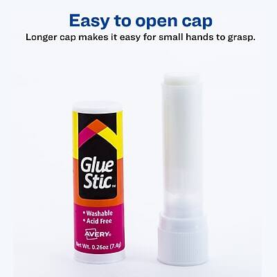 Easy to open cap  
Longer cap makes it easy for small hands to grasp.  

Glue Stic  
Washable  
Acid Free  
AVERY  
Wt. 0.26oz (7.4g)
