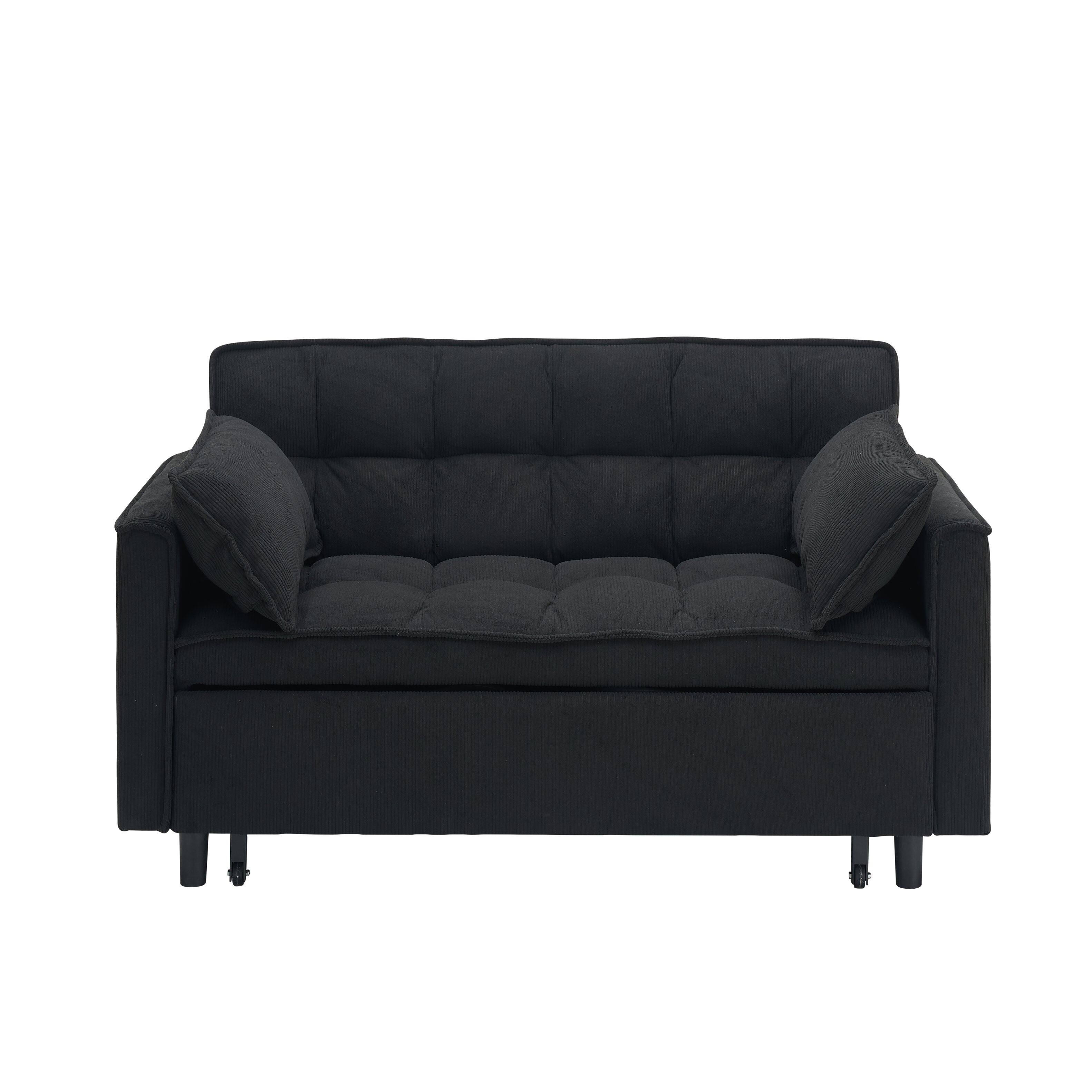 Alt View 4. GOODSILO - Elegant 55-Inch Velvet Sofa Bed with Storage Pockets - Three-in-One Convertible Design - Black.