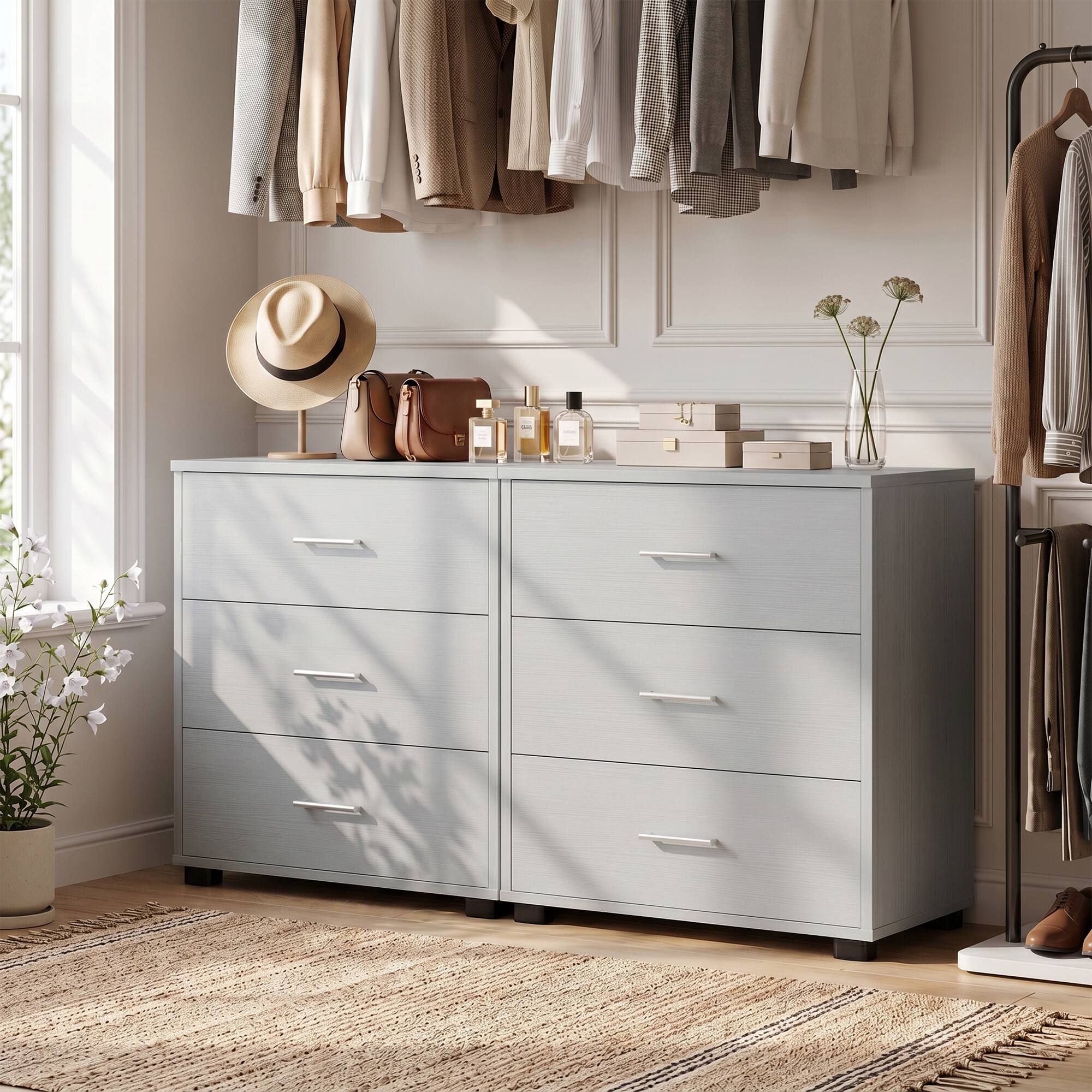 Aheaplus - 2-Piece Stackable Walk-in Closet Drawer System - Large Capacity Storage Organizer for Bedroom, Livingroom - Gray