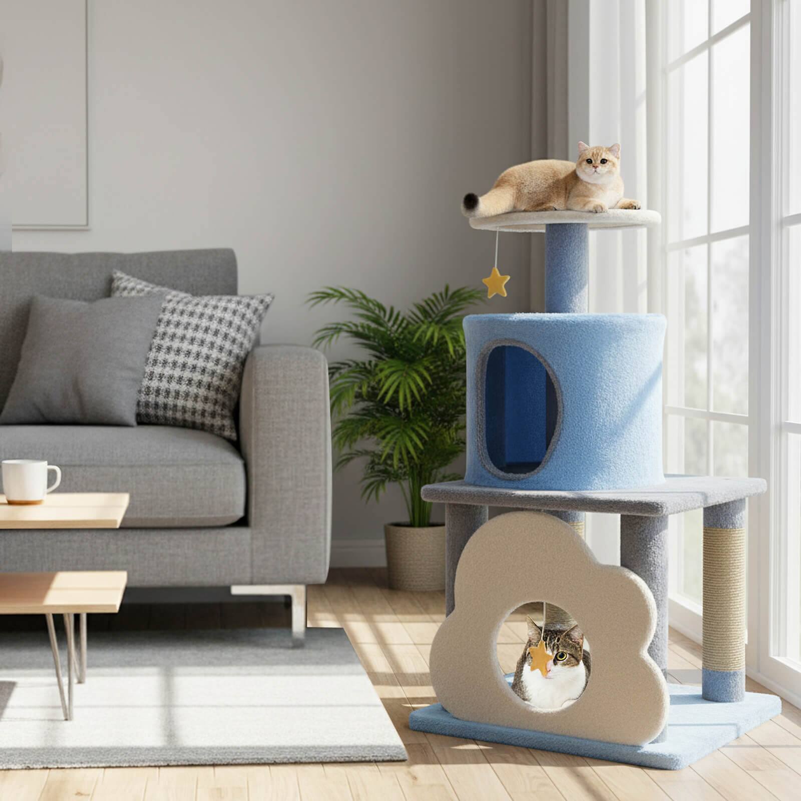Alt View 1. Costway - Costway 31.5" Cute Modern Cat Tree with Condo Top Perch Jute Scratching Posts Hanging Toy - Blue.