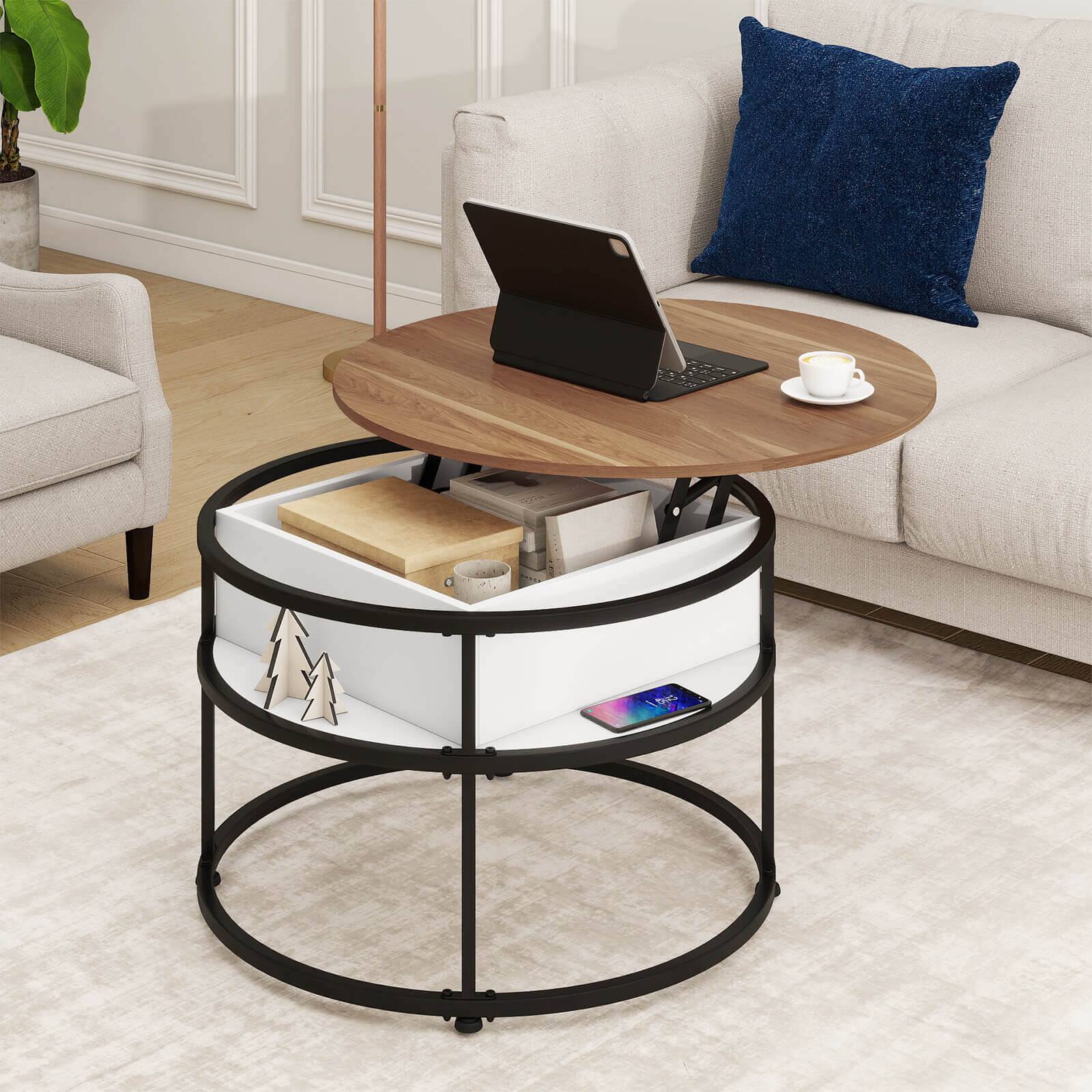 Alt View 3. Costway - Costway 31.5" Lift Top Coffee Table with Hidden Compartment & Side Shelves for Living Room - Teak & Black.