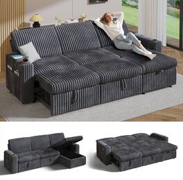 Dyonery - 101" Sectional Sleeper Sofa Bed with Pull Out Bed, L Shaped Couch Sleeper Sofa,Plush Corduroy Gray - Gray
