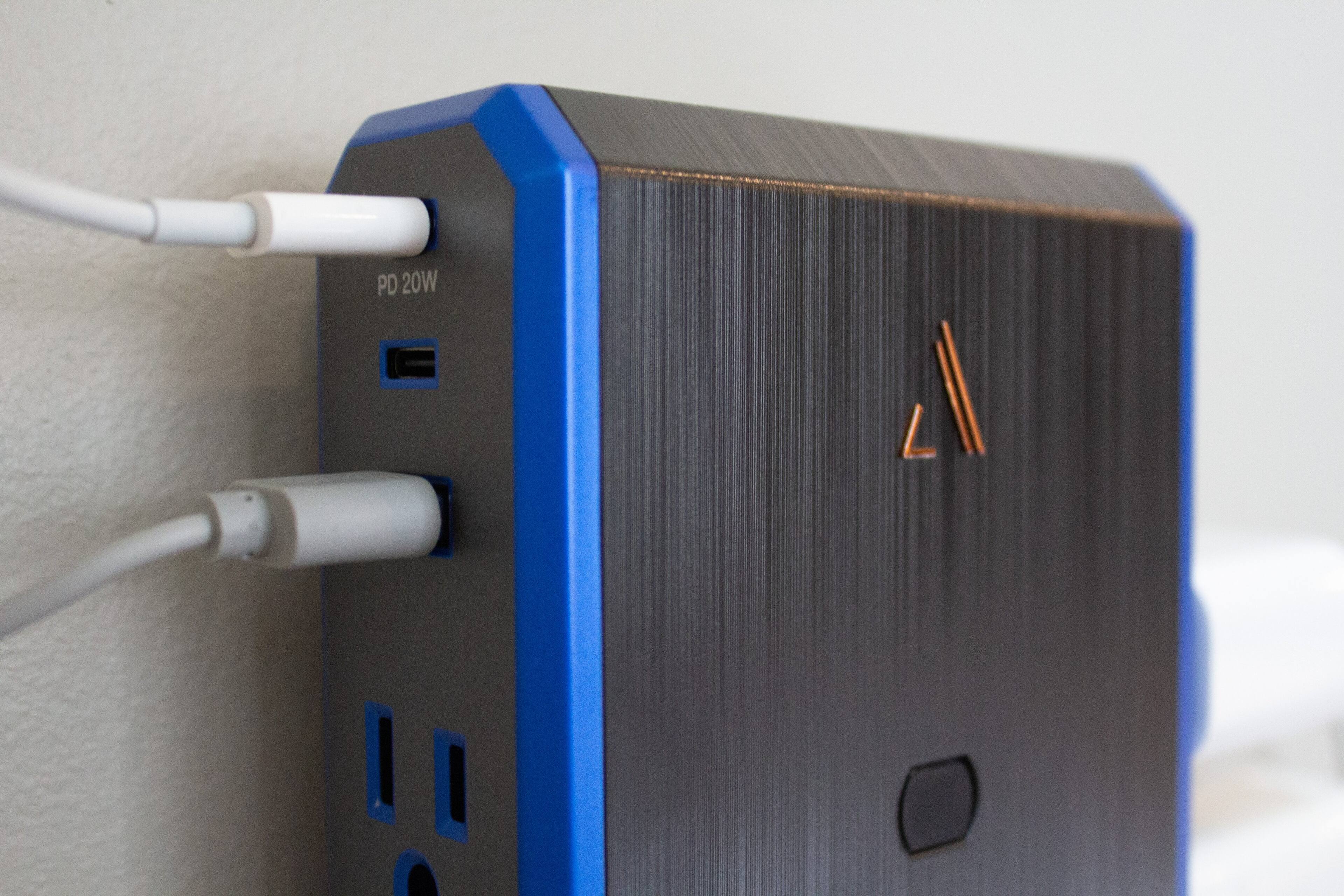 Alt View 21. Austere - V Series Power 4-Outlet/3-USB Wall Tap 3,000 Joules Surge Protector - Black and Blue.