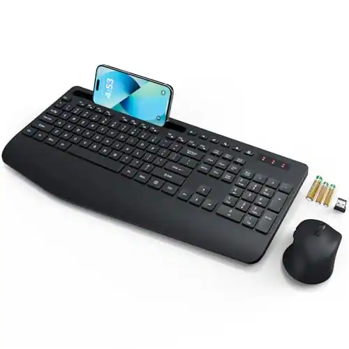 Front. Pacoar Cade - Wireless And Mouse Wrist Rest Phone Holder Included Lag-free Keyboards Combo Silent Cordless Set For Computer Laptop Pc - Classic Black-1 Pack.