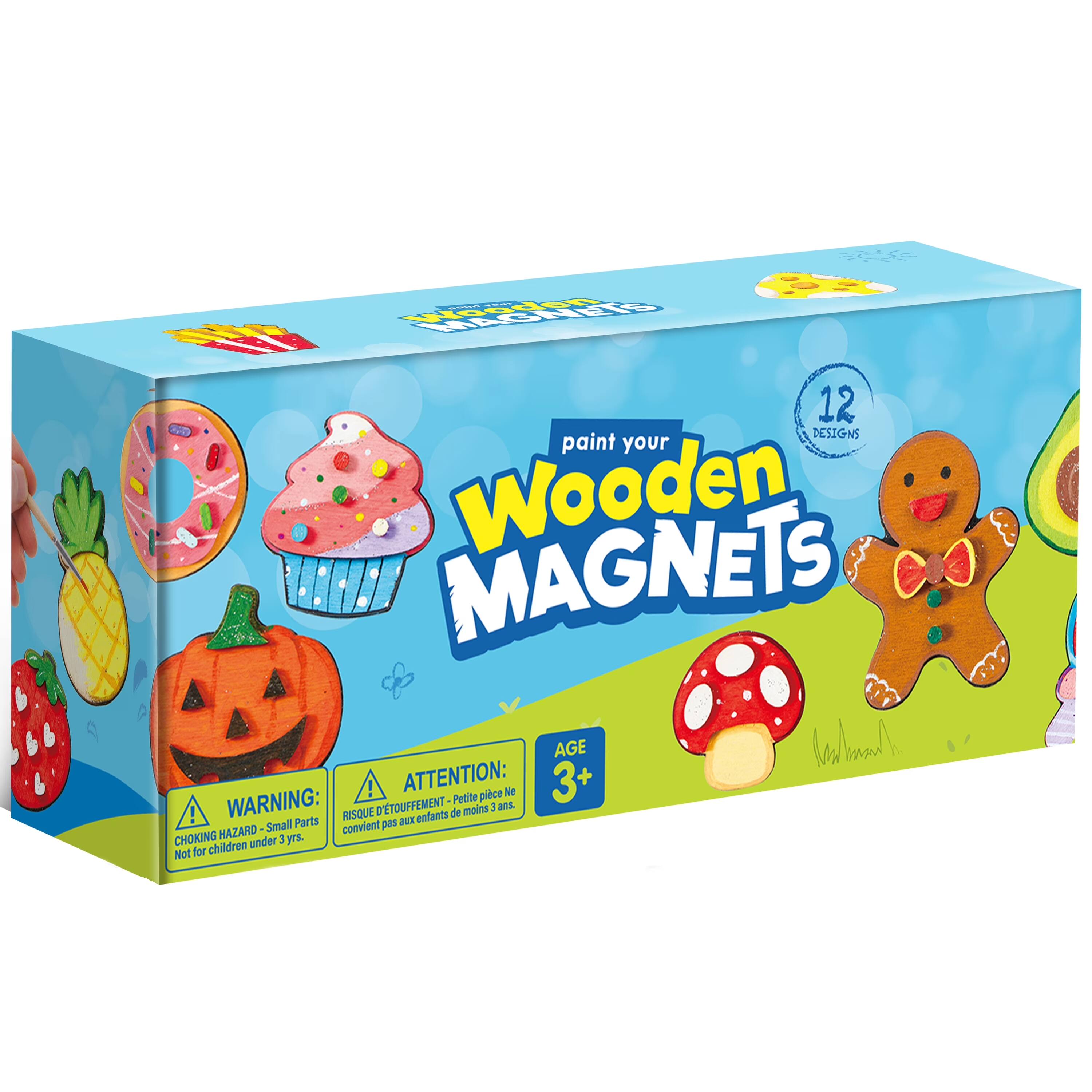 100 den Wooden MAGNETS 12 DESIGNS paint your MAGNETS Wooden AGE 3+! ATTENTION: Petite pièce No 3+! WARNING: Parts RISQUE D'ÉTOUFFEMENT aux enfants de moins de 3 ans. Small Parts CHOKING HAZARD - Not for children under 3 yrs.