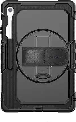 Front. SaharaCase - Defense Series Heavy Duty Case with Hand Strap for Samsung Galaxy Tab S10 FE+ - Scorpion Black.