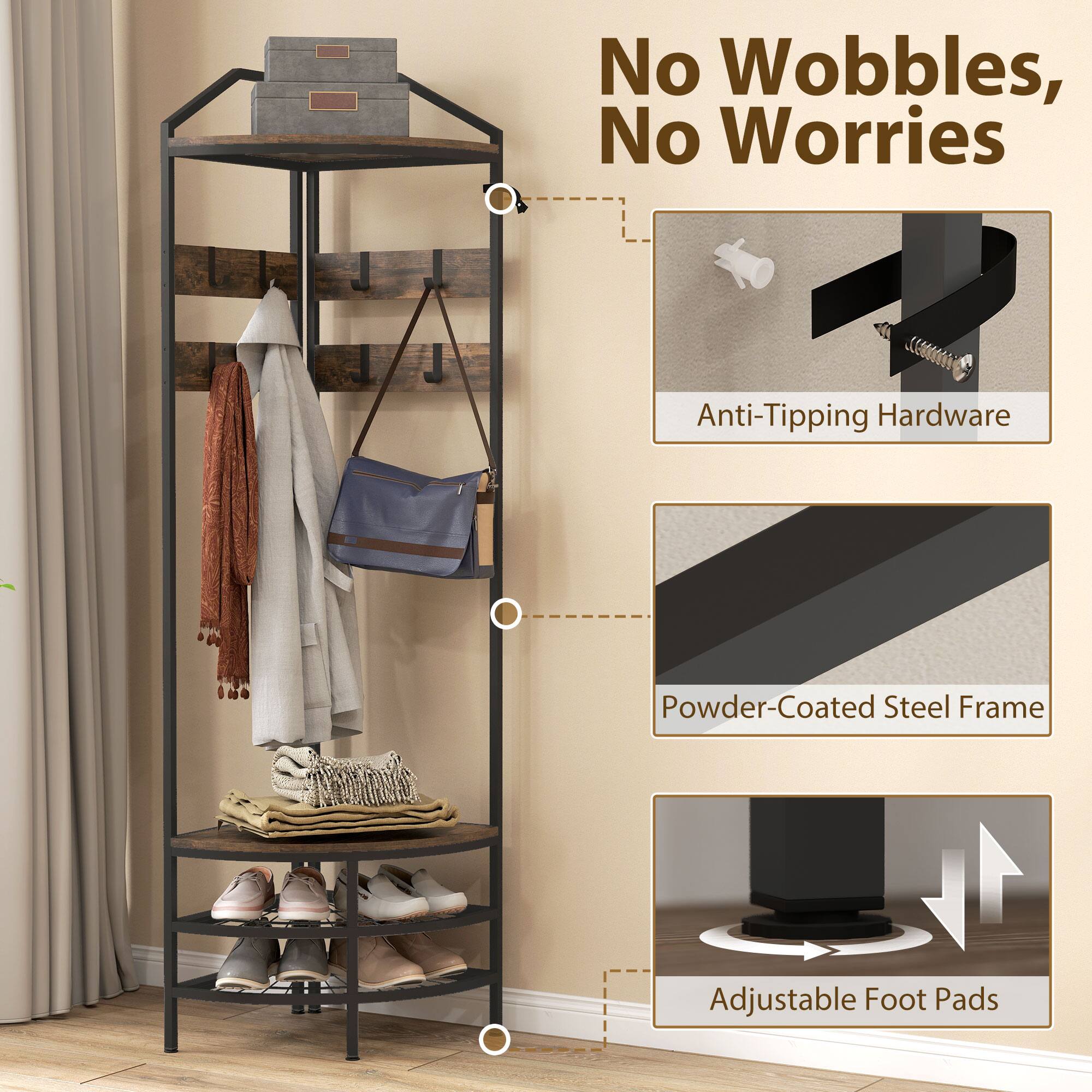 No Wobbles, No Worries

- Anti-Tipping Hardware
- Powder-Coated Steel Frame
- Adjustable Foot Pads