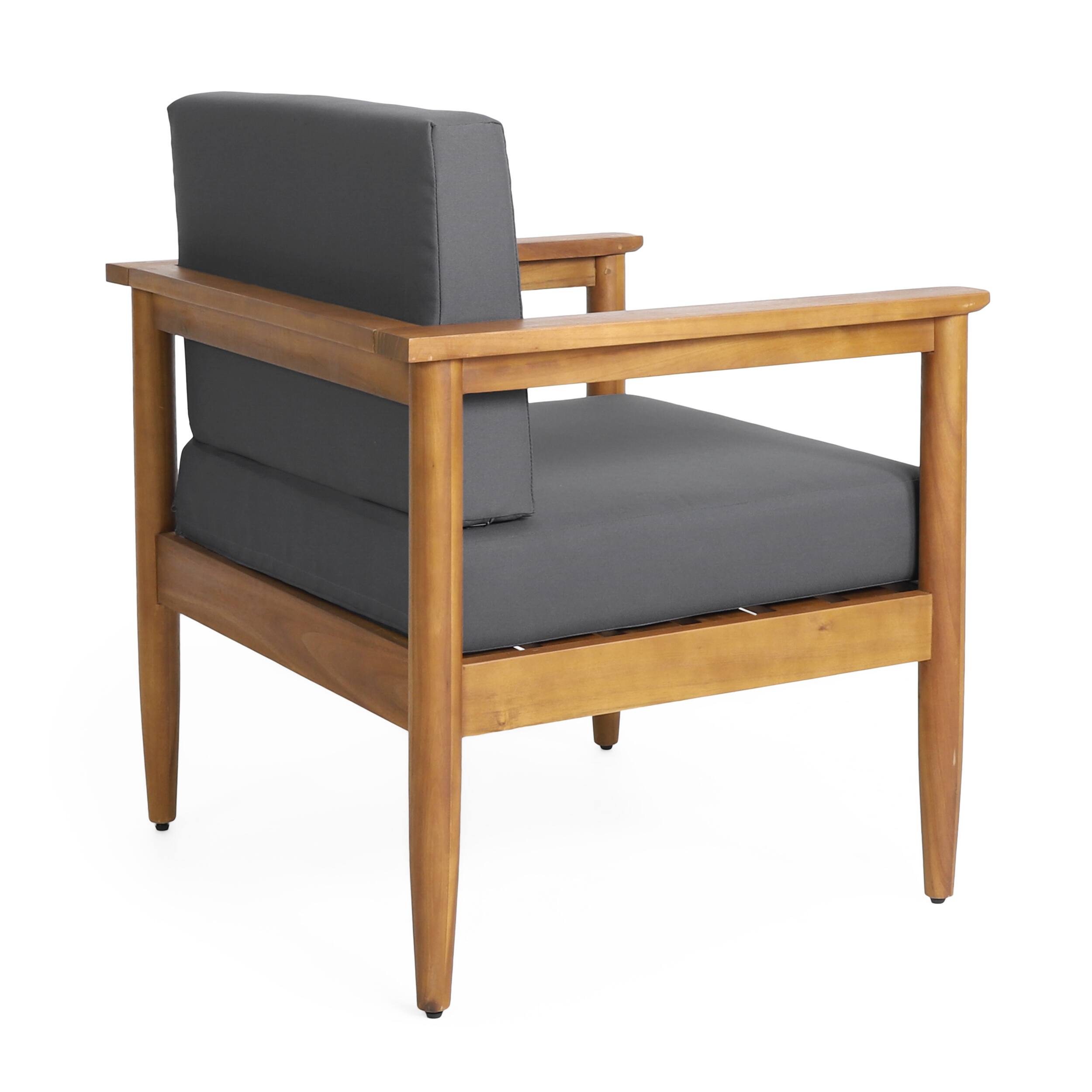 Alt View 6. Whisen - Outdoor Club Chair, Patio Chair with Teak Acacia Wood Frame and Water-Resistant Cushions - Dark Gray.
