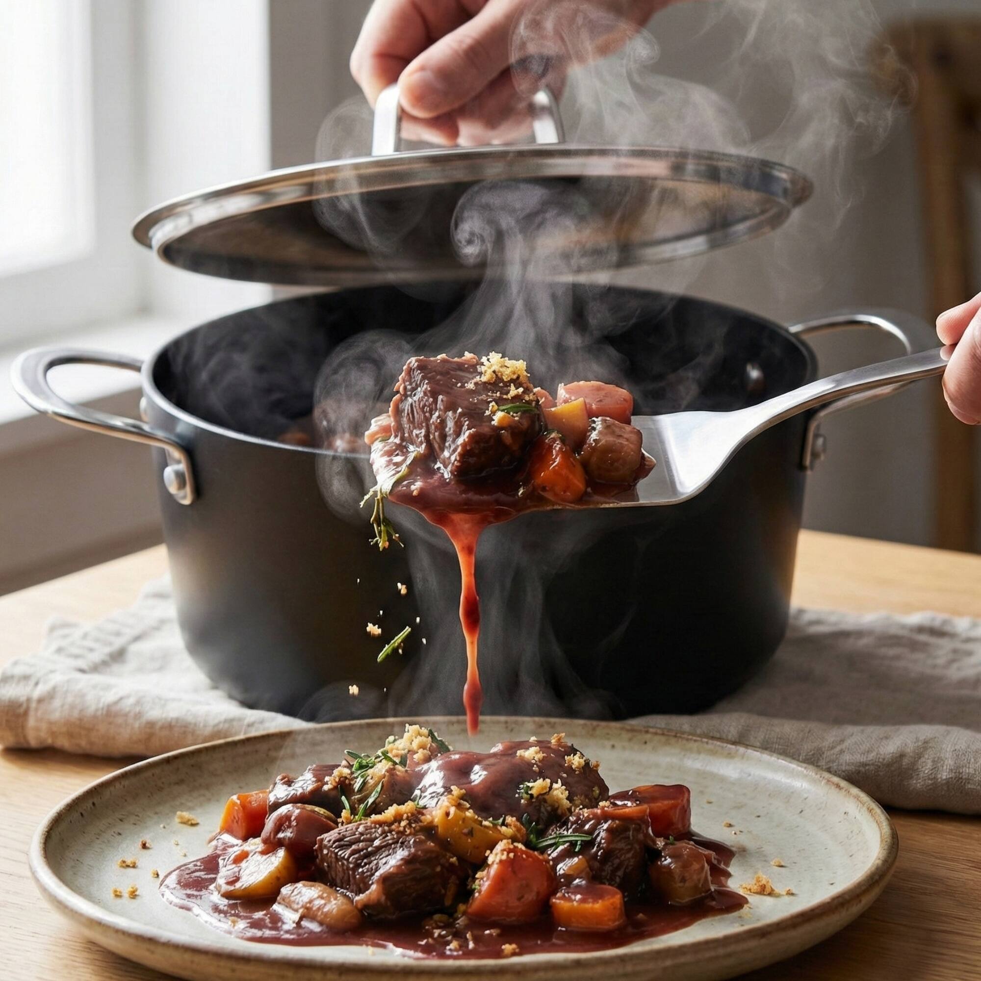 Left. Alva - Alva Maestro Nonstick Stock Pot with Lid 4.5Qt. - Easy to Clean, Oven Safe - Black.