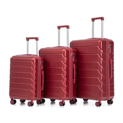 Front. HTUTWOO - ABS Spinner Wheel Luggage Sets - 20"/24"/28" 3 Pcs Carry On Suitcase, Matching Color, Combination Lock - Beige.