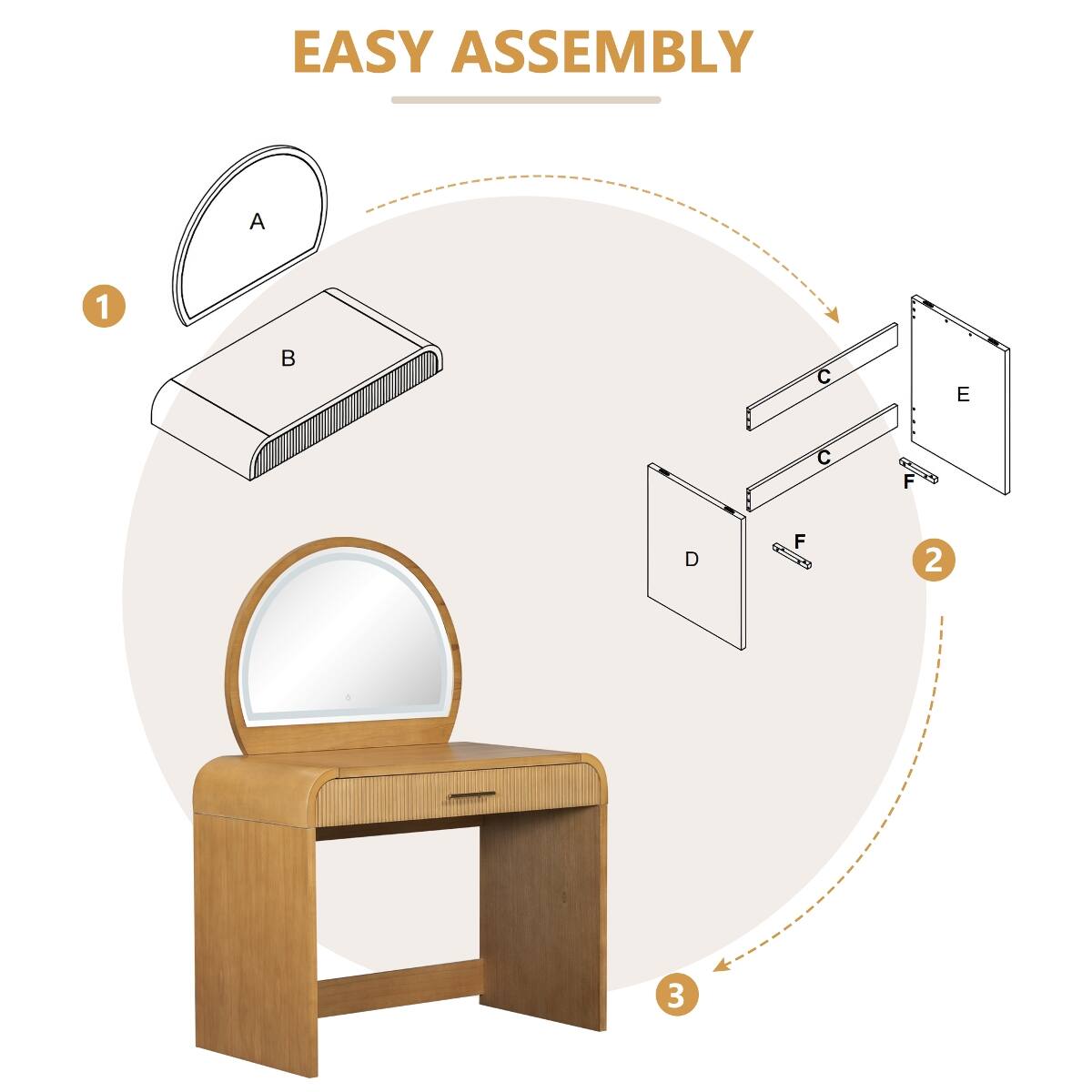 EASY ASSEMBLY

1. A
2. B
3. C
4. D
5. E
6. F