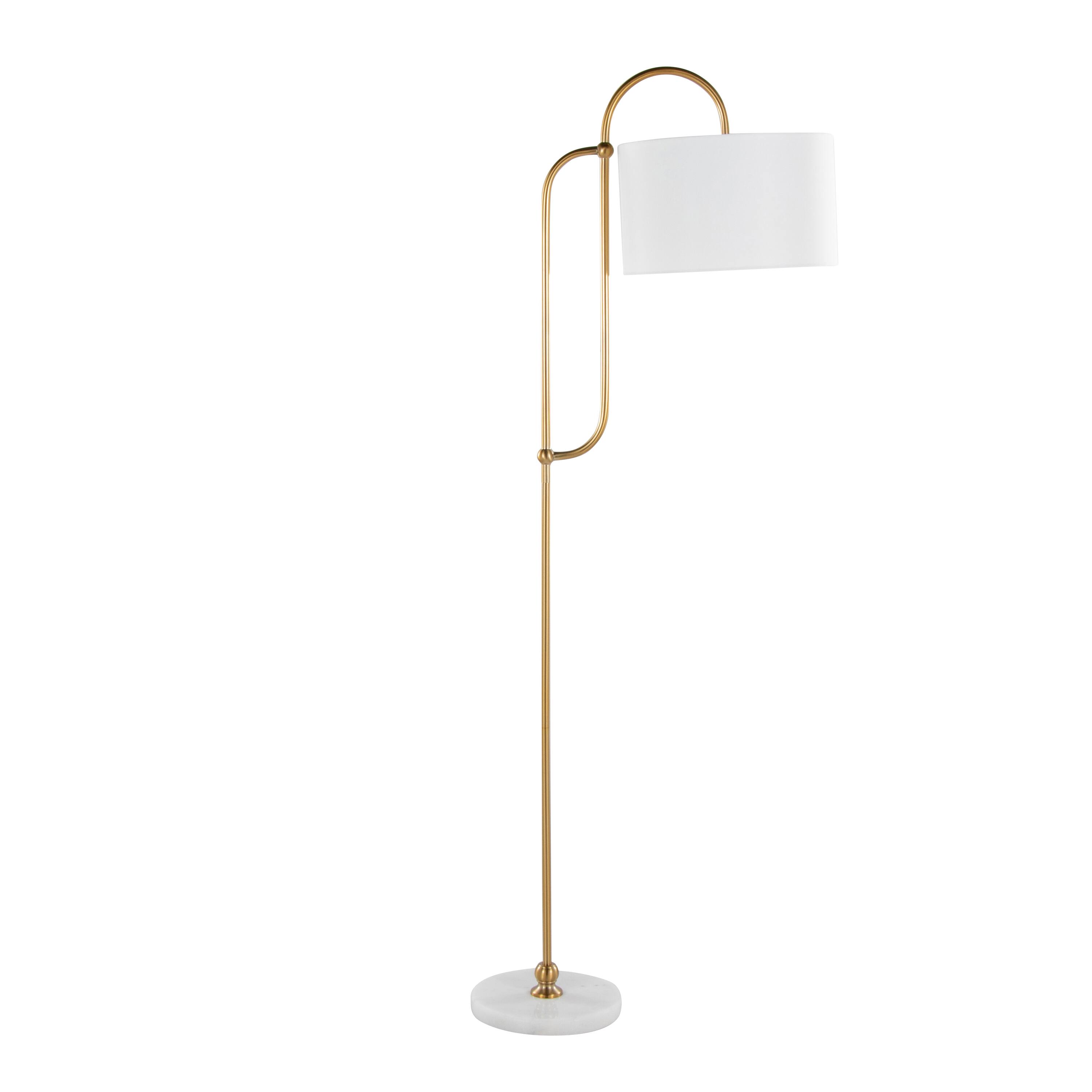 Left. Loheer - Loheer 63 Inch Gold Metal Floor Lamp with White Marble Base and Linen Shade for Living Room - Gold.