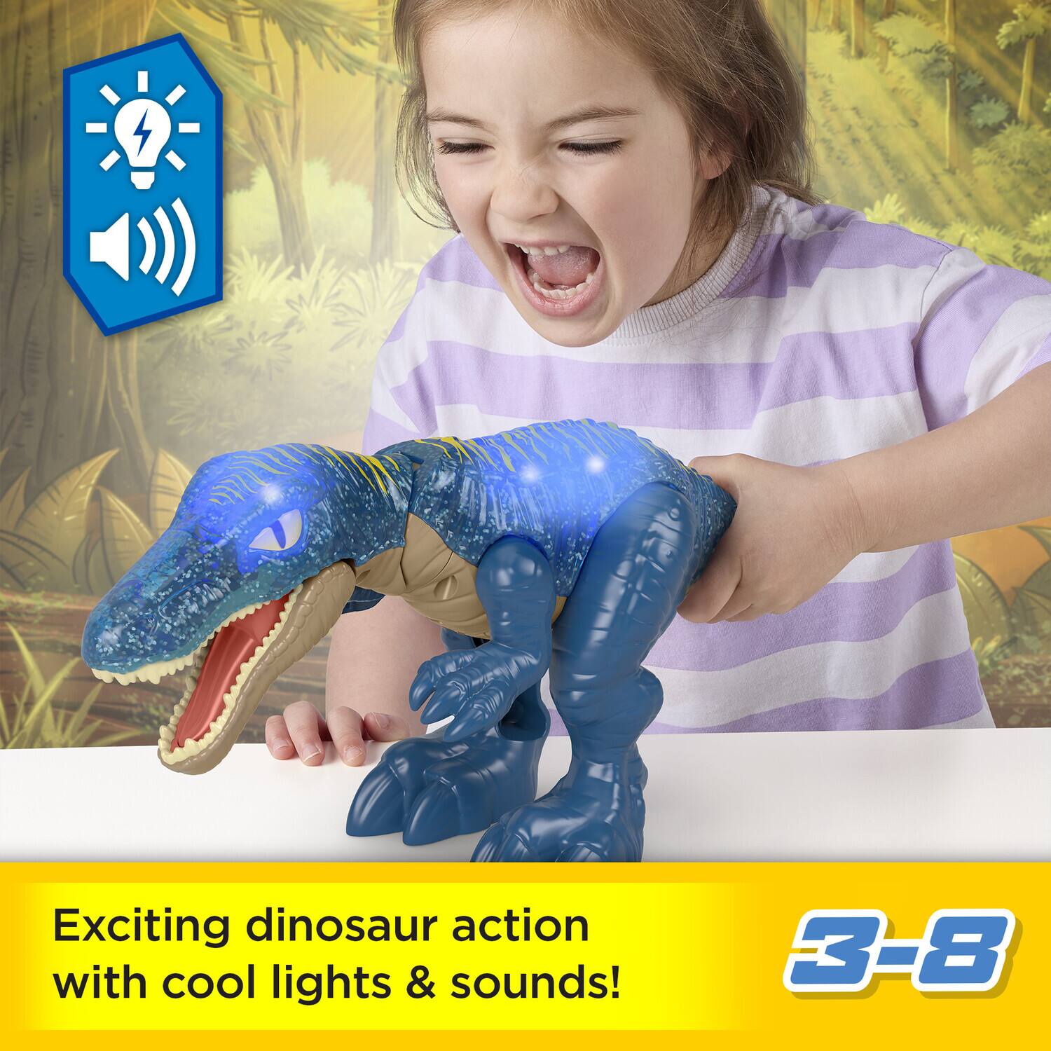 Exciting dinosaur action with cool lights & sounds!  
3-8