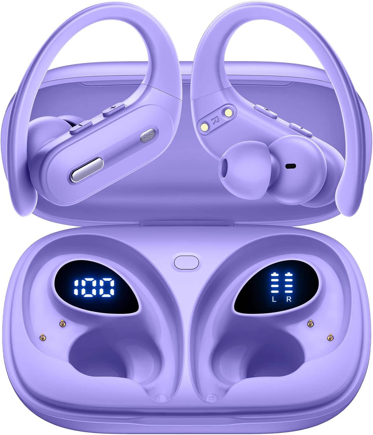 VEAT00L - OFNEX Bluetooth 5.3 Wireless Earbuds | 90H Playtime, Wireless Charging Case, Power Display, Over-Ear - Purple