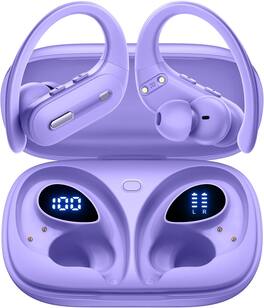 VEAT00L - OFNEX Bluetooth 5.3 Wireless Earbuds | 90H Playtime, Wireless Charging Case, Power Display, Over-Ear - Purple