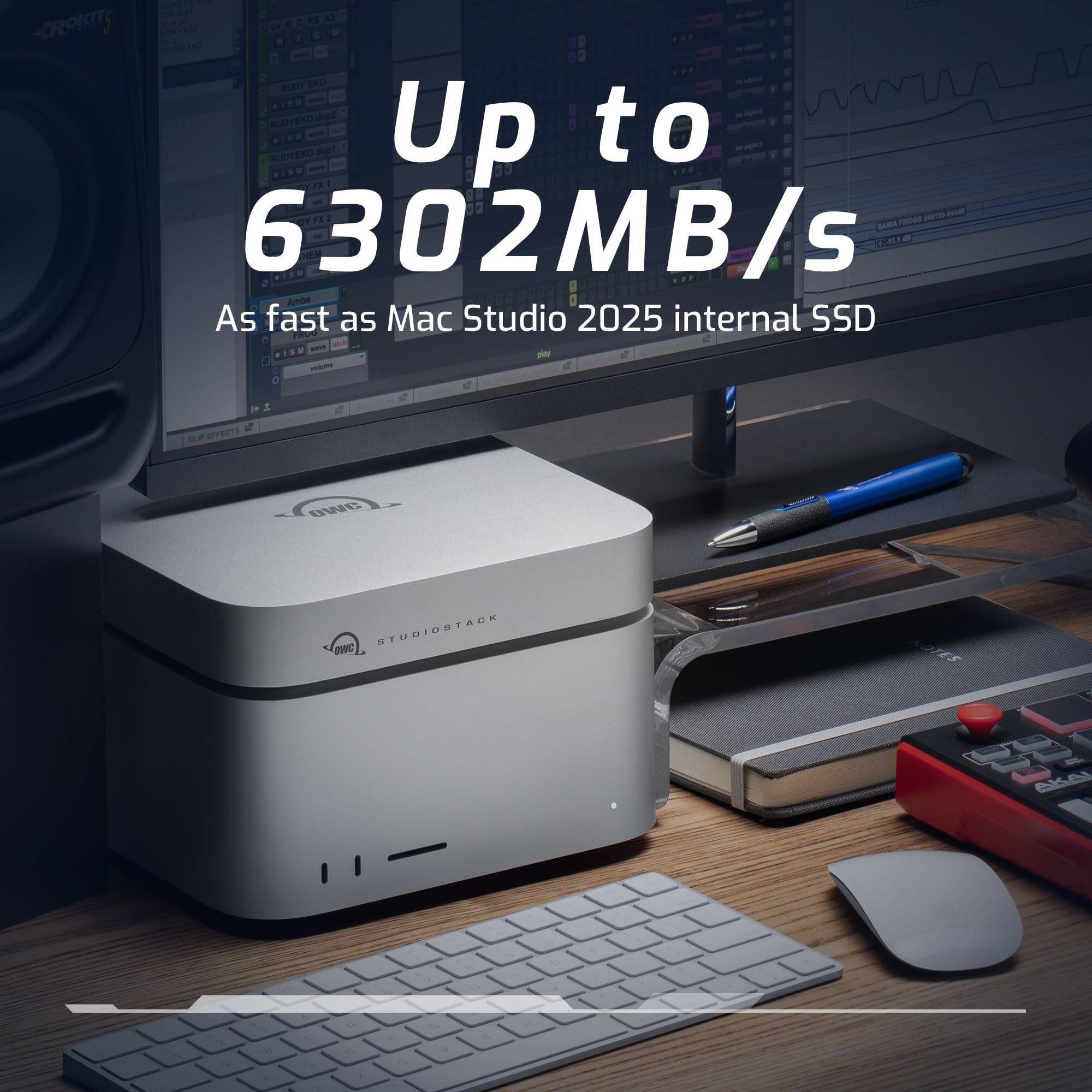 Up to 6302MB/s  
As fast as Mac Studio 2025 internal SSD