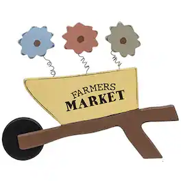 BreeBe - *Wooden Farmers Market Wheelbarrow Sign w/Springy Flowers - Multi