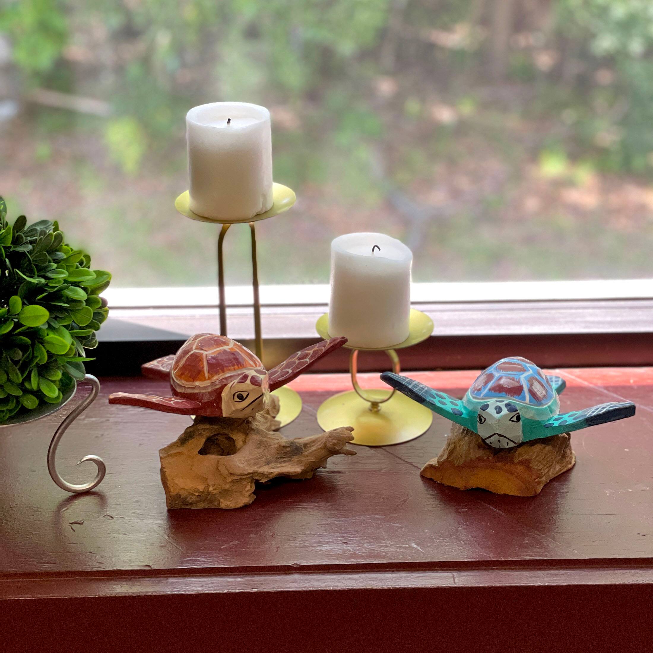 Alt View 5. Chesapeake Bay - Handcrafted Sea Turtle Sculptures Set of 2, Coastal Wood Art, Ocean Home Decor - Multicolored.