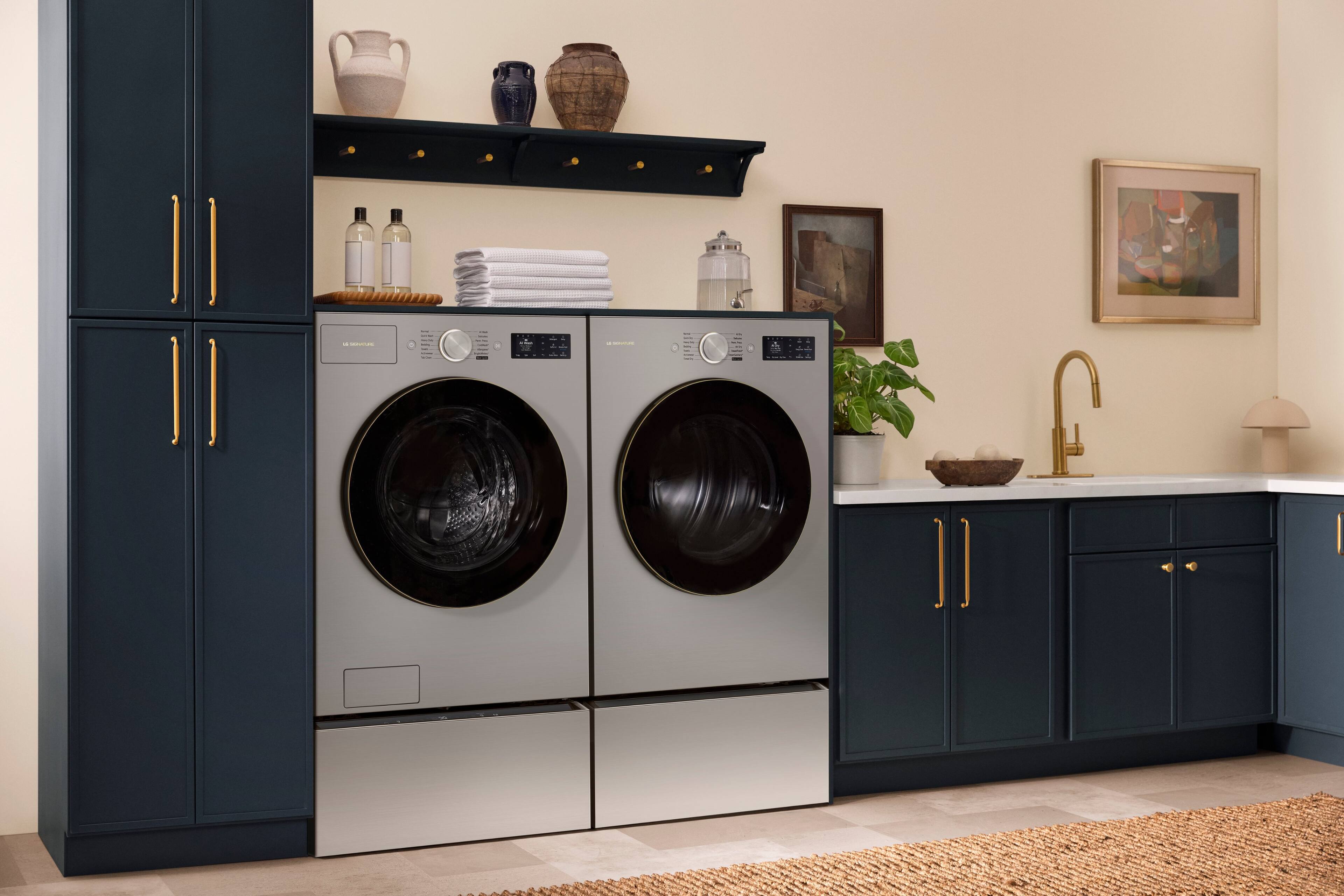 Alt View 8. LG - SIGNATURE 29-in Wide Laundry Pedestal with Storage Drawer for select LG Stackable Washers and Dryers - Platinum Steel.