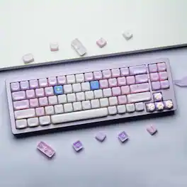 Womier - Jelly Jade Keycaps, Translucent Cute Ragdoll Cat Mao Profile Key caps for All US Layout Mechanical Keyboard - Purple