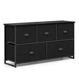 Costway - Fabric Dresser Storage Unit Side Table w/ 5 Drawers Metal Frame Table Top - Black