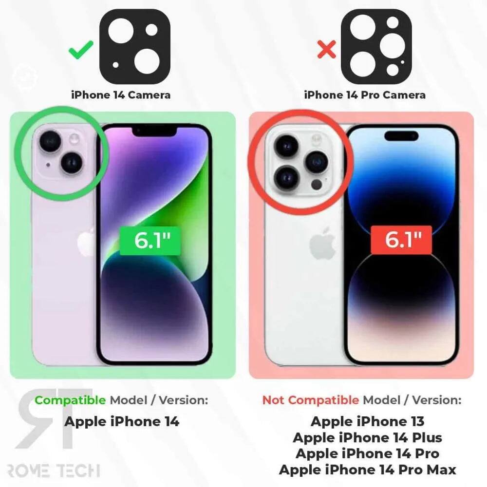 iPhone 14 Camera  
6.1"  
Compatible Model / Version: Apple iPhone 14  

iPhone 14 Pro Camera  
6.1"  
Not Compatible Model / Version: Apple iPhone 13, Apple iPhone 14 Plus, Apple iPhone 14 Pro, Apple iPhone 14 Pro Max