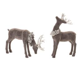 BreeBe - Velvet Holiday Deer Figurine (Set of 2) - Gray