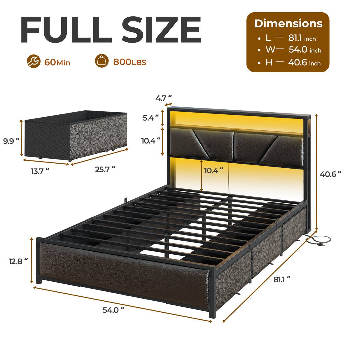 FULL SIZE 60Min 800LBS

Dimensions:
- L: 81.1 inch
- W: 54.0 inch
- H: 40.6 inch

Additional Dimensions:
- 4.7"
- 5.4"
- 9.9"
- 10.4"
- 13.7"
- 25.7"
- 10.4"
- 40.6"
- 12.8"
- 81.1"
- 54.0"