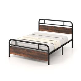 Ecooso - Queen Bed Frame with Industrial Style Headboard for Loft Bedrooms - Brown & Black