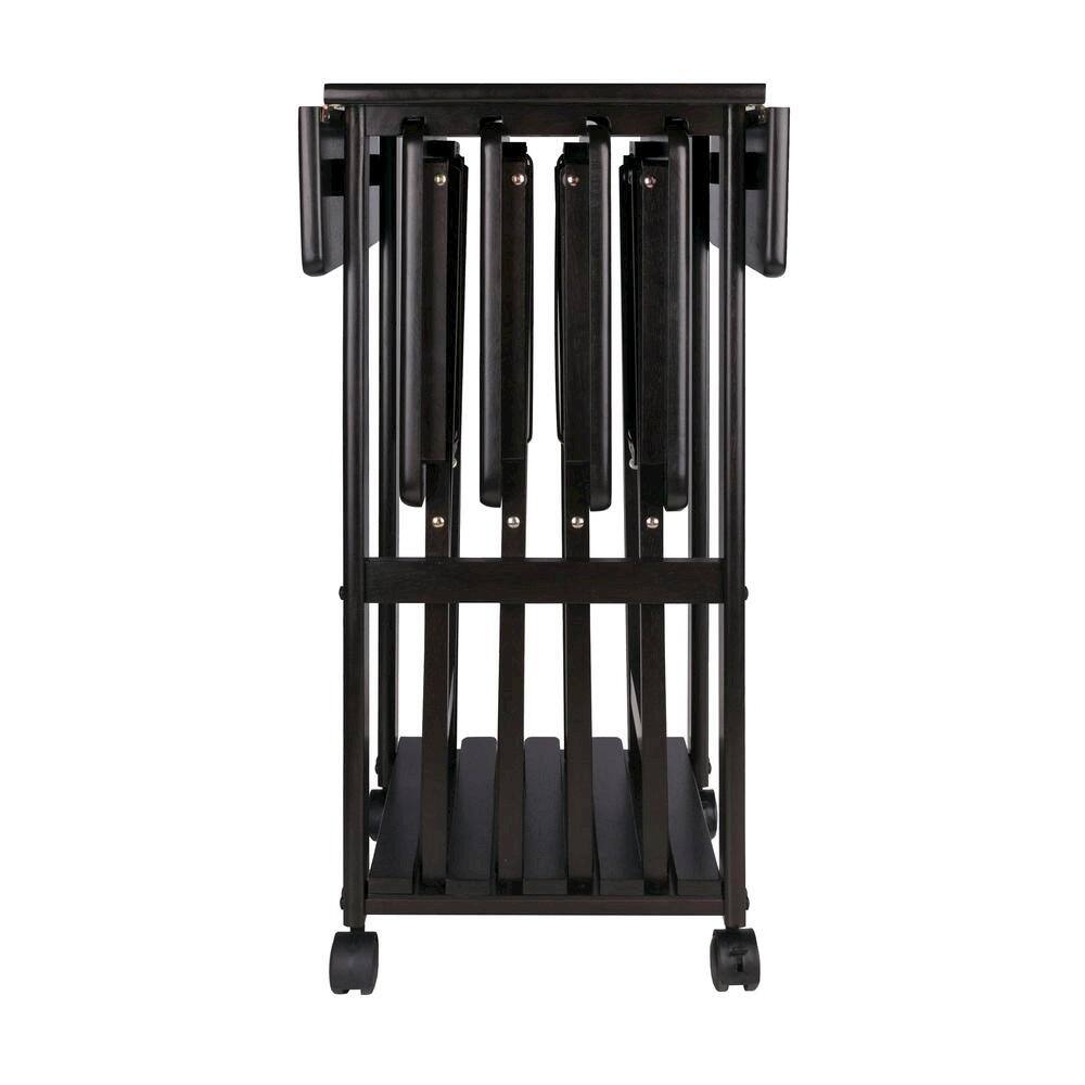 Angle. FurniFact - Coffee-Finished Folding TV Tray Set – Small Sofa Tables for Living Room & Dining - Coffee.